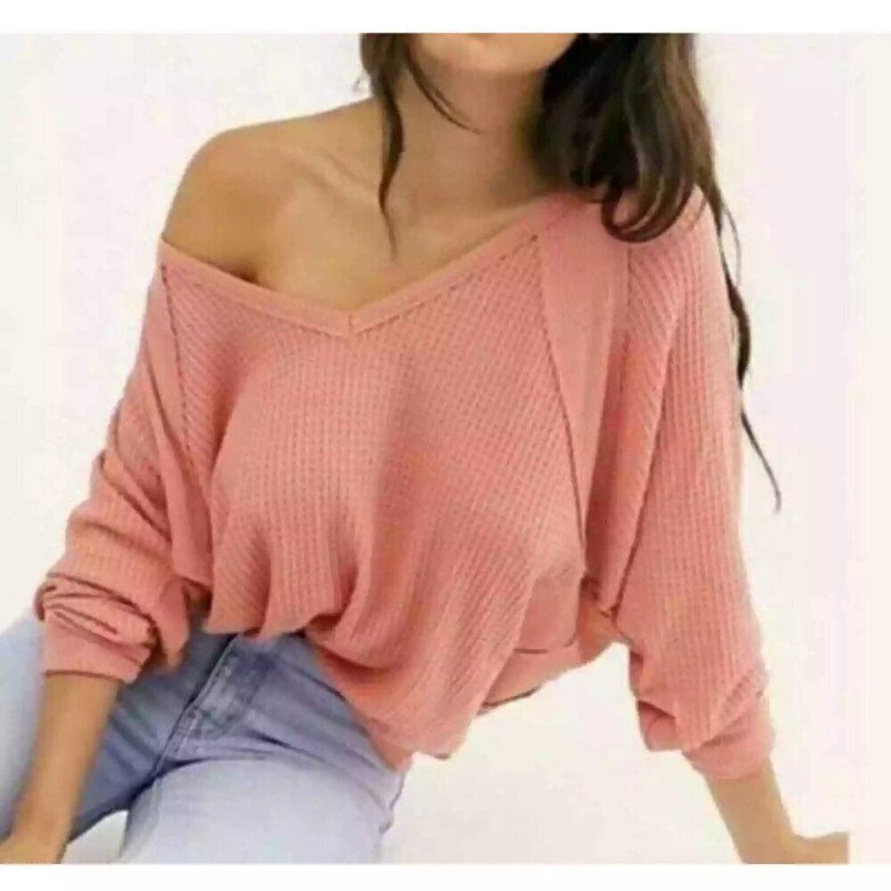 Free People Santa Clara Top Sz M Pink Knit Long Sleeve Oversized Sweatshirt - Picture 11 of 12